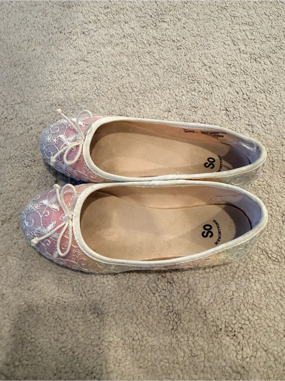 SO Pink Lace Ombre Ballet Flats with White Trim